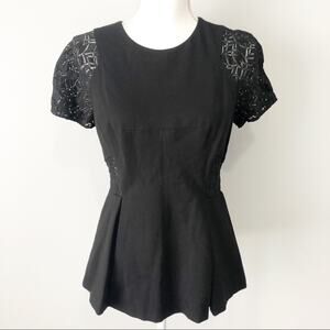 Rebecca Taylor black lace peplum blouse top size 6 NWT